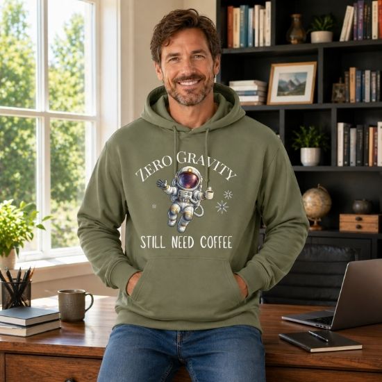 Zero Gravity Still Need Coffee Hoodie, Funny Coffee Lover Hoodie, Astronaut Hoodie, Space Graphic Hoodie, Sarcastic Coffee Hoodie, Cozy Unisex Hoodie