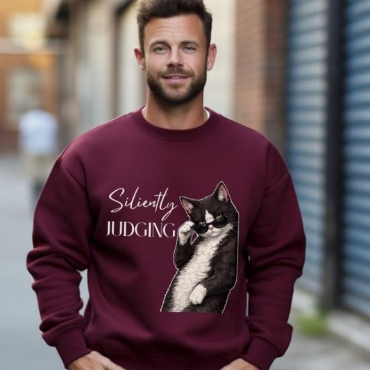 Silently Judging Cat Sweatshirt, Funny Cat Lover Sweatshirt, Sarcastic Cat Graphic Sweatshirt, Introvert Humor Crewneck, Cozy Cat Mom Gift