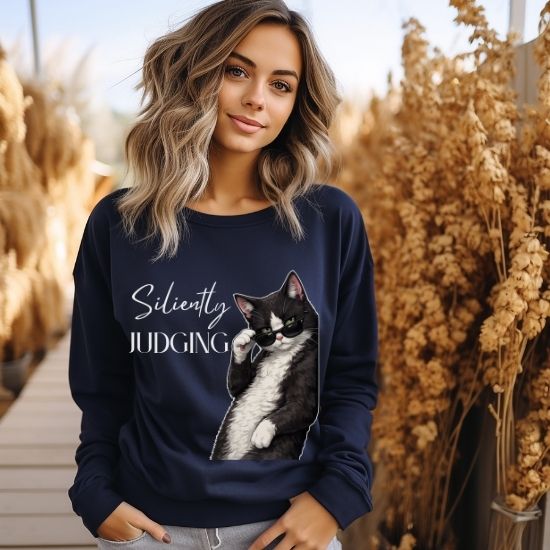 Silently Judging Cat Sweatshirt, Funny Cat Lover Sweatshirt, Sarcastic Cat Graphic Sweatshirt, Introvert Humor Crewneck, Cozy Cat Mom Gift