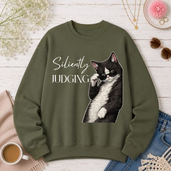 Silently Judging Cat Sweatshirt, Funny Cat Lover Sweatshirt, Sarcastic Cat Graphic Sweatshirt, Introvert Humor Crewneck, Cozy Cat Mom Gift