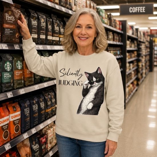 Silently Judging Cat Sweatshirt, Funny Cat Lover Sweatshirt, Sarcastic Cat Graphic Sweatshirt, Introvert Humor Crewneck, Cozy Cat Mom Gift