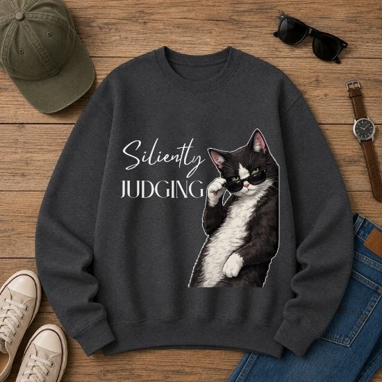 Silently Judging Cat Sweatshirt, Funny Cat Lover Sweatshirt, Sarcastic Cat Graphic Sweatshirt, Introvert Humor Crewneck, Cozy Cat Mom Gift