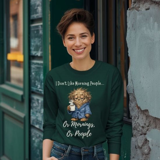 Funny Morning Person Long Sleeve Shirt, I Don’t Like Morning People Shirt, Coffee Lover Long Sleeve Tee, Introvert Humor Shirt, Sarcastic Graphic Tee, Funny Coffee Shirt, Cozy Casual Shirt