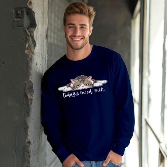 Today’s Mood Meh Cat Long Sleeve Shirt, Funny Cat Long Sleeve Tee, Sarcastic Cat Shirt, Cute Lazy Cat Graphic Tee, Introvert Mood Shirt, Cozy Cat Lover Gift, Unisex Long Sleeve Tee