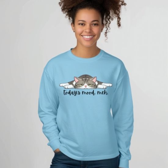 Today’s Mood Meh Cat Long Sleeve Shirt, Funny Cat Long Sleeve Tee, Sarcastic Cat Shirt, Cute Lazy Cat Graphic Tee, Introvert Mood Shirt, Cozy Cat Lover Gift, Unisex Long Sleeve Tee