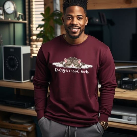 Today’s Mood Meh Cat Long Sleeve Shirt, Funny Cat Long Sleeve Tee, Sarcastic Cat Shirt, Cute Lazy Cat Graphic Tee, Introvert Mood Shirt, Cozy Cat Lover Gift, Unisex Long Sleeve Tee