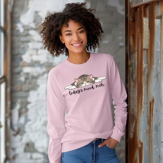 Today’s Mood Meh Cat Long Sleeve Shirt, Funny Cat Long Sleeve Tee, Sarcastic Cat Shirt, Cute Lazy Cat Graphic Tee, Introvert Mood Shirt, Cozy Cat Lover Gift, Unisex Long Sleeve Tee