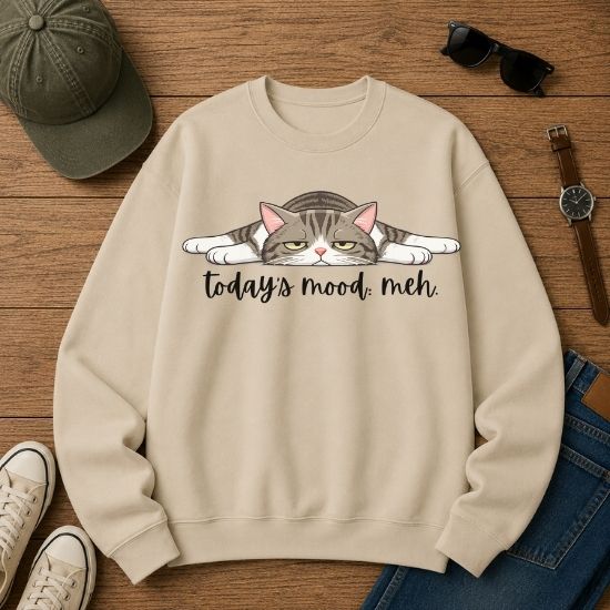 Today’s Mood: Meh Cat Sweatshirt, Funny Cat Sweatshirt, Sarcastic Cat Crewneck, Cute Lazy Cat Sweatshirt, Introvert Sweatshirt, Gift for Cat Lovers