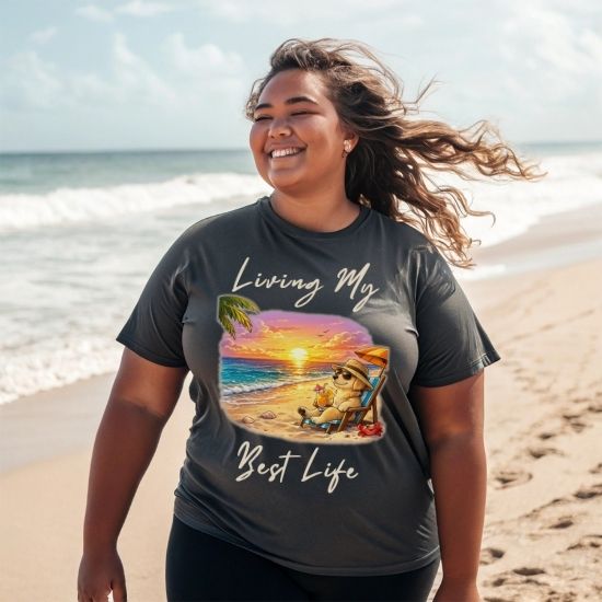 Living My Best Life Beach Dog Shirt, Funny Summer Vacation Tee, Relaxing Beach Sunset T Shirt, Coastal Graphic Tee, Tropical Vacation Shirt, Cute Dog Beach Tee, Summer Graphic Shirt