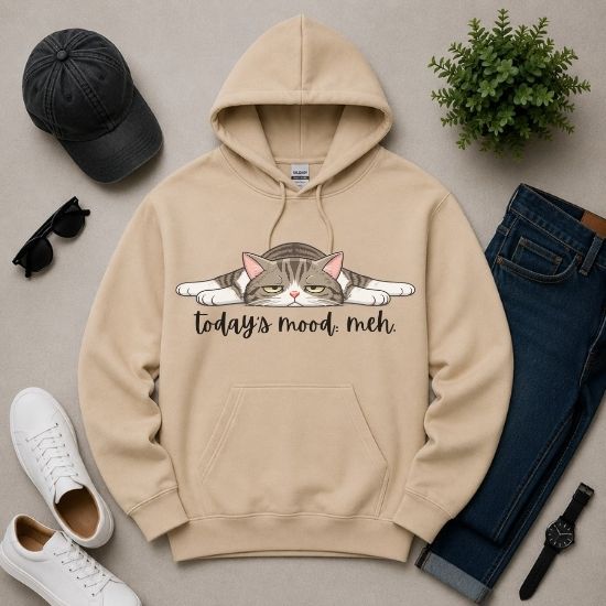 Today’s Mood: Meh Hoodie, Funny Cat Hoodie, Sarcastic Cat Sweatshirt, Cute Lazy Cat Hoodie, Introvert Hoodie, Gift for Cat Lovers