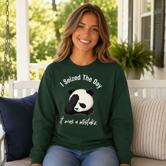 I Seized The Day It Was A Mistake Long Sleeve Shirt, Funny Panda Long Sleeve Tee, Sarcastic Panda Shirt, Introvert Humor Shirt, Burnout Graphic Tee
