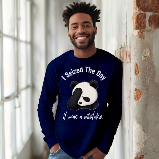 I Seized The Day It Was A Mistake Long Sleeve Shirt, Funny Panda Long Sleeve Tee, Sarcastic Panda Shirt, Introvert Humor Shirt, Burnout Graphic Tee