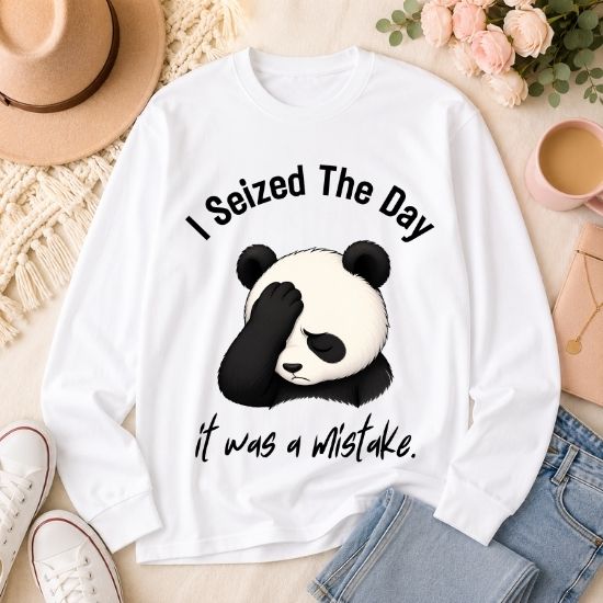 I Seized The Day It Was A Mistake Long Sleeve Shirt, Funny Panda Long Sleeve Tee, Sarcastic Panda Shirt, Introvert Humor Shirt, Burnout Graphic Tee