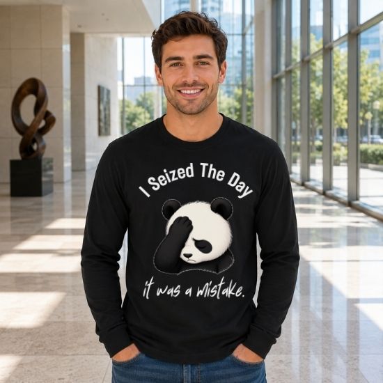 I Seized The Day It Was A Mistake Long Sleeve Shirt, Funny Panda Long Sleeve Tee, Sarcastic Panda Shirt, Introvert Humor Shirt, Burnout Graphic Tee