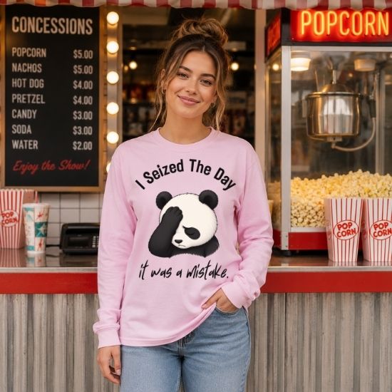 I Seized The Day It Was A Mistake Sweatshirt, Funny Panda Sweatshirt, Sarcastic Panda Crewneck, Introvert Humor Sweatshirt, Burnout Graphic Sweatshirt