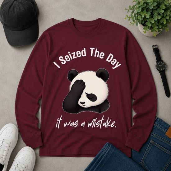 I Seized The Day It Was A Mistake Sweatshirt, Funny Panda Sweatshirt, Sarcastic Panda Crewneck, Introvert Humor Sweatshirt, Burnout Graphic Sweatshirt