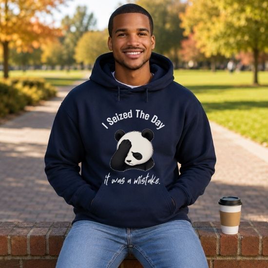 I Seized The Day It Was A Mistake Hoodie, Funny Panda Hoodie, Sarcastic Panda Sweatshirt, Introvert Humor Hoodie, Burnout Graphic Hoodie