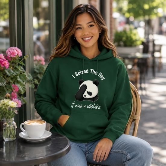 I Seized The Day It Was A Mistake Hoodie, Funny Panda Hoodie, Sarcastic Panda Sweatshirt, Introvert Humor Hoodie, Burnout Graphic Hoodie