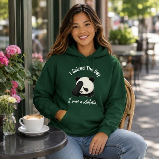 I Seized The Day It Was A Mistake Hoodie, Funny Panda Hoodie, Sarcastic Panda Sweatshirt, Introvert Humor Hoodie, Burnout Graphic Hoodie