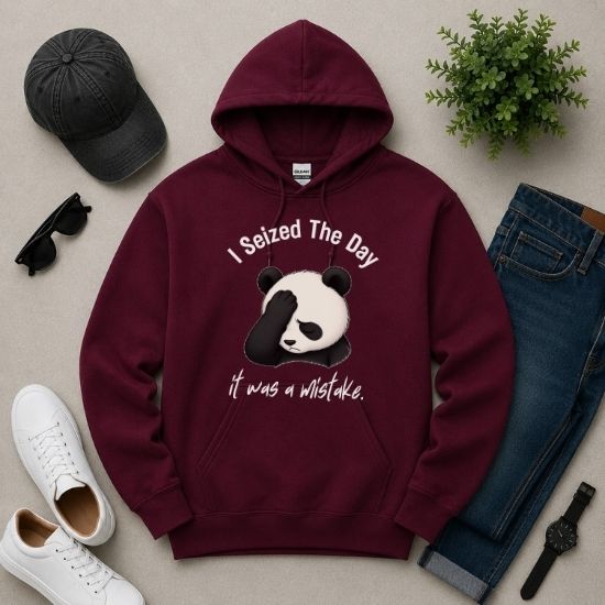 I Seized The Day It Was A Mistake Hoodie, Funny Panda Hoodie, Sarcastic Panda Sweatshirt, Introvert Humor Hoodie, Burnout Graphic Hoodie
