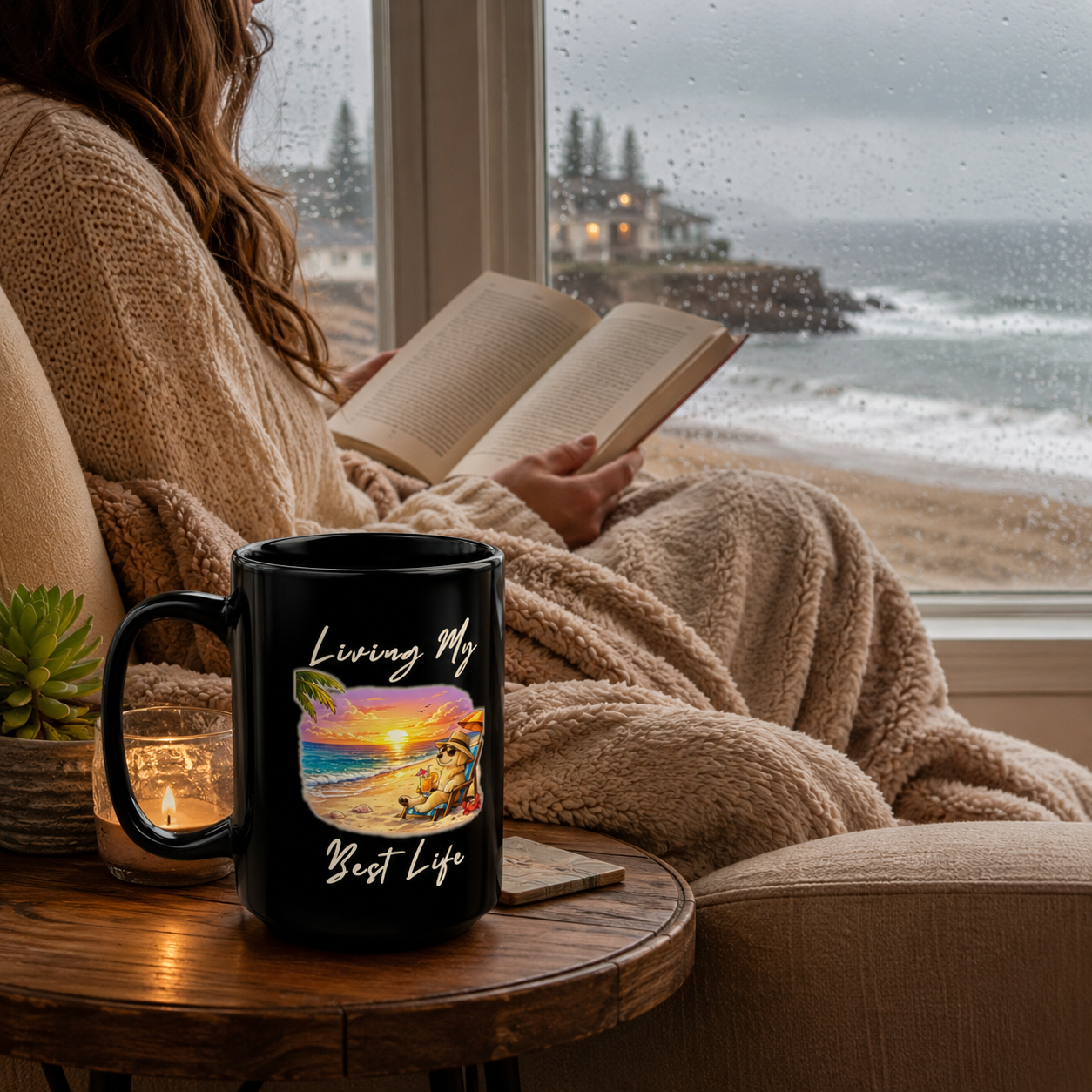 Living My Best Life Mug, Beach Dog Coffee Mug, Vacation Coffee Cup, Coastal Mug, Dog Lover Gift, Summer Mug