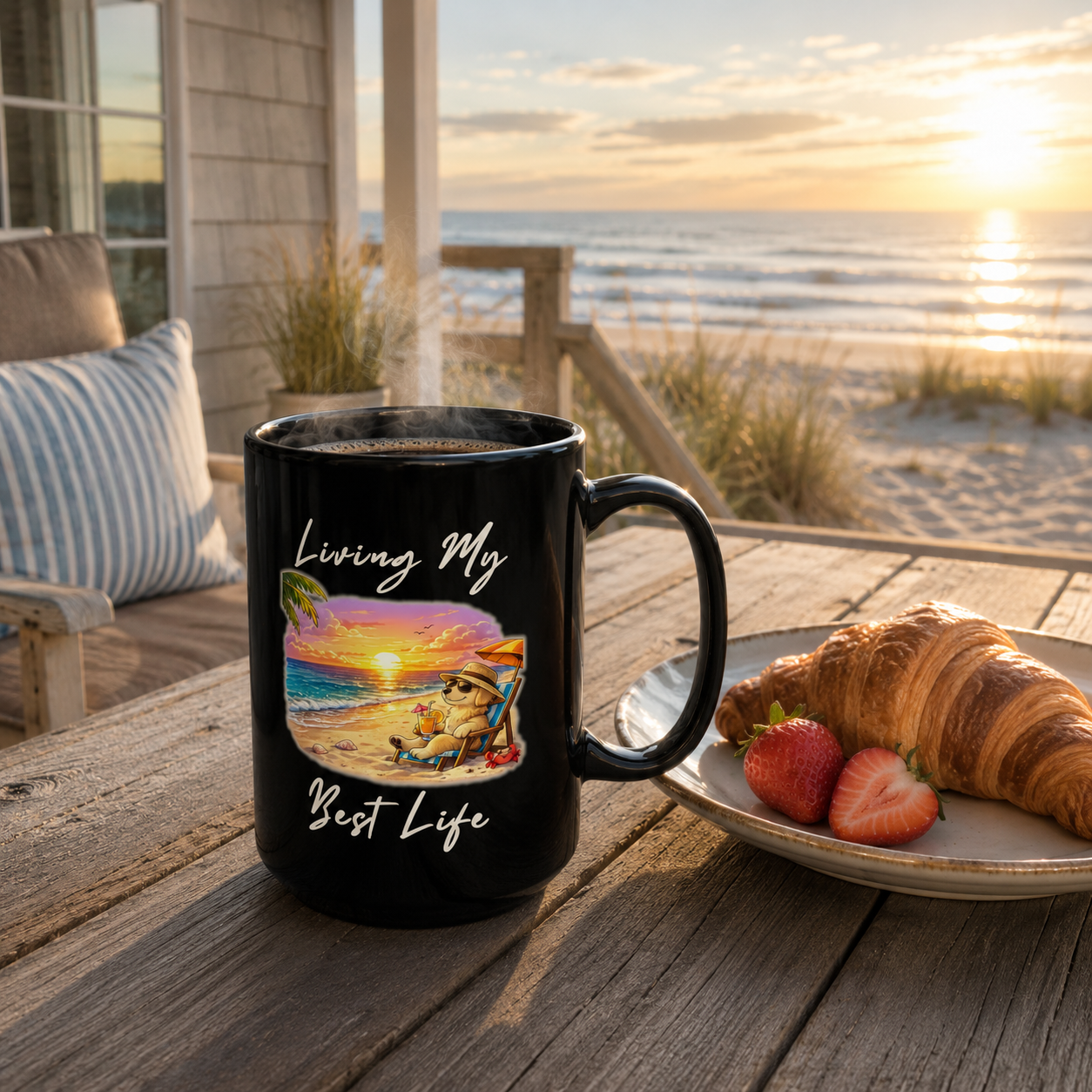 Living My Best Life Mug, Beach Dog Coffee Mug, Vacation Coffee Cup, Coastal Mug, Dog Lover Gift, Summer Mug