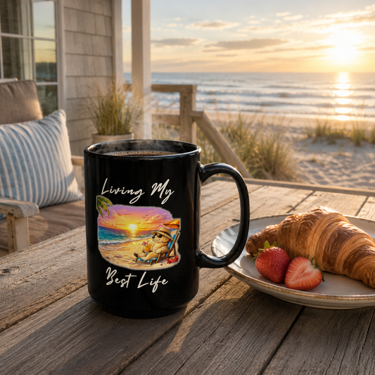 Living My Best Life Mug, Beach Dog Coffee Mug, Vacation Coffee Cup, Coastal Mug, Dog Lover Gift, Summer Mug