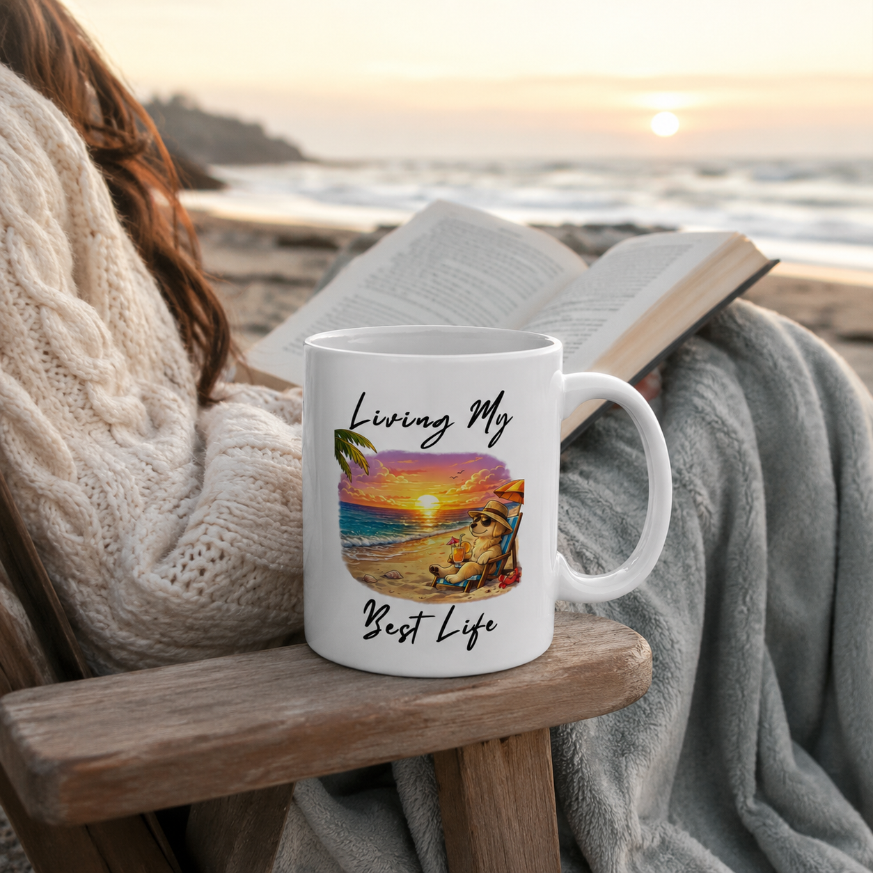 Living My Best Life Mug, Beach Dog Coffee Mug, Vacation Coffee Cup, Coastal Mug, Dog Lover Gift, Summer Mug