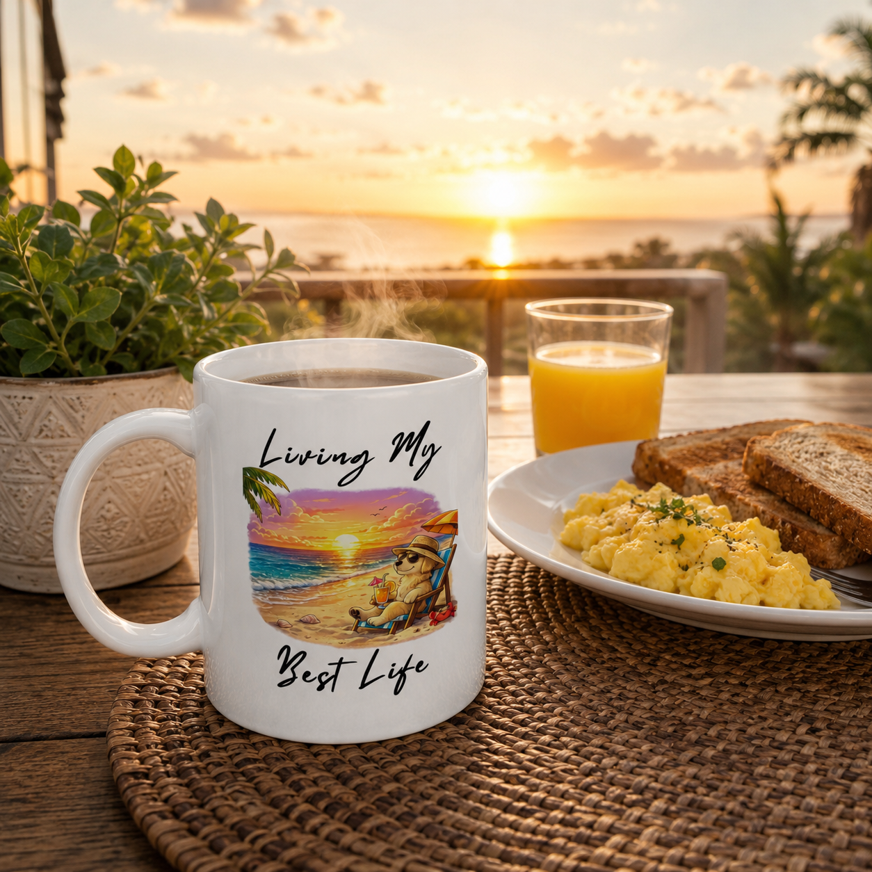 Living My Best Life Mug, Beach Dog Coffee Mug, Vacation Coffee Cup, Coastal Mug, Dog Lover Gift, Summer Mug