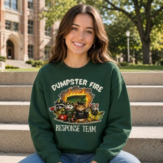 Dumpster Fire Response Team Sweatshirt, Funny Emergency Humor Shirt, Sarcastic Animal Sweatshirt, Firefighter EMT Parody Gift