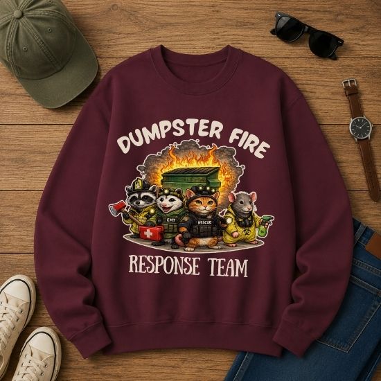 Dumpster Fire Response Team Sweatshirt, Funny Emergency Humor Shirt, Sarcastic Animal Sweatshirt, Firefighter EMT Parody Gift