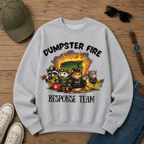 Dumpster Fire Response Team Sweatshirt, Funny Emergency Humor Shirt, Sarcastic Animal Sweatshirt, Firefighter EMT Parody Gift