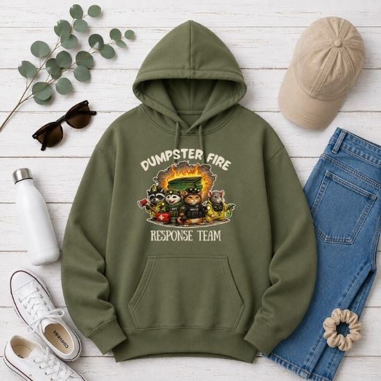 Dumpster Fire Response Team Hoodie, Funny Emergency Humor Hoodie, Sarcastic Animal Hoodie, Firefighter EMT Parody Gift