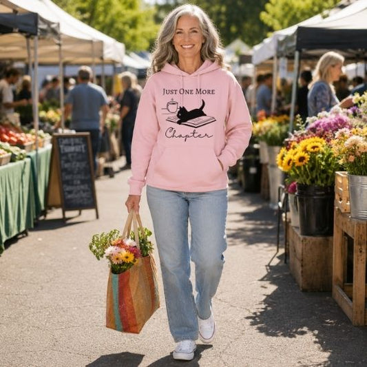 Just One More Chapter Hoodie, Reading Hoodie, Book Lover Gift, Bookish Cat Hoodie, Black Cat Hoodie, Cozy Reader Hoodie, Gift for Cat Lovers
