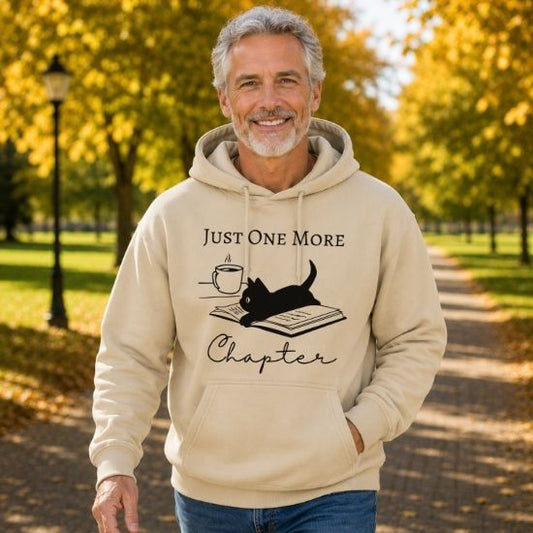 Just One More Chapter Hoodie, Reading Hoodie, Book Lover Gift, Bookish Cat Hoodie, Black Cat Hoodie, Cozy Reader Hoodie, Gift for Cat Lovers