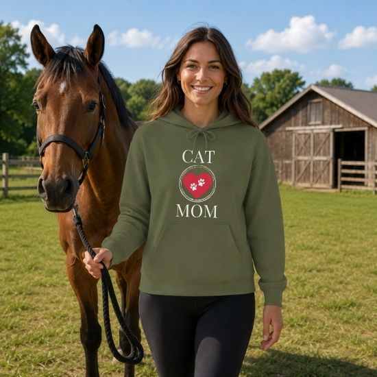 Cat Mom Hoodie, Pet Lover Hoodie, Heart Paw Print Hoodie, Gift for Cat Mom, Cat Lover Sweatshirt, Cat Hoodie