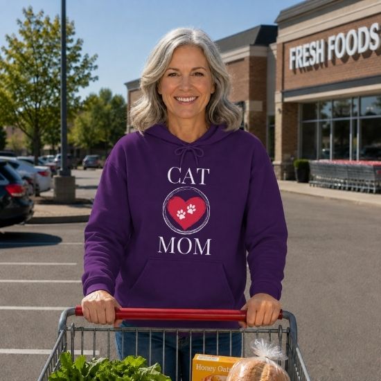 Cat Mom Hoodie, Pet Lover Hoodie, Heart Paw Print Hoodie, Gift for Cat Mom, Cat Lover Sweatshirt, Cat Hoodie