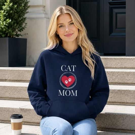Cat Mom Hoodie, Pet Lover Hoodie, Heart Paw Print Hoodie, Gift for Cat Mom, Cat Lover Sweatshirt, Cat Hoodie
