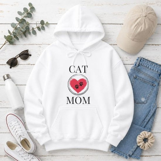Cat Mom Hoodie, Pet Lover Hoodie, Heart Paw Print Hoodie, Gift for Cat Mom, Cat Lover Sweatshirt, Cat Hoodie