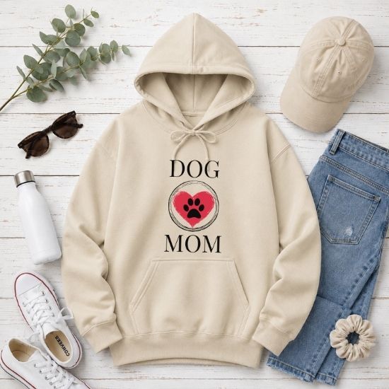 Dog Mom Paw Print Heart Hoodie, Pet Lover Hoodie, Animal Parent Sweatshirt, Puppy Owner Gift, Cute Dog Lover Hoodie, Dog Mom Gift