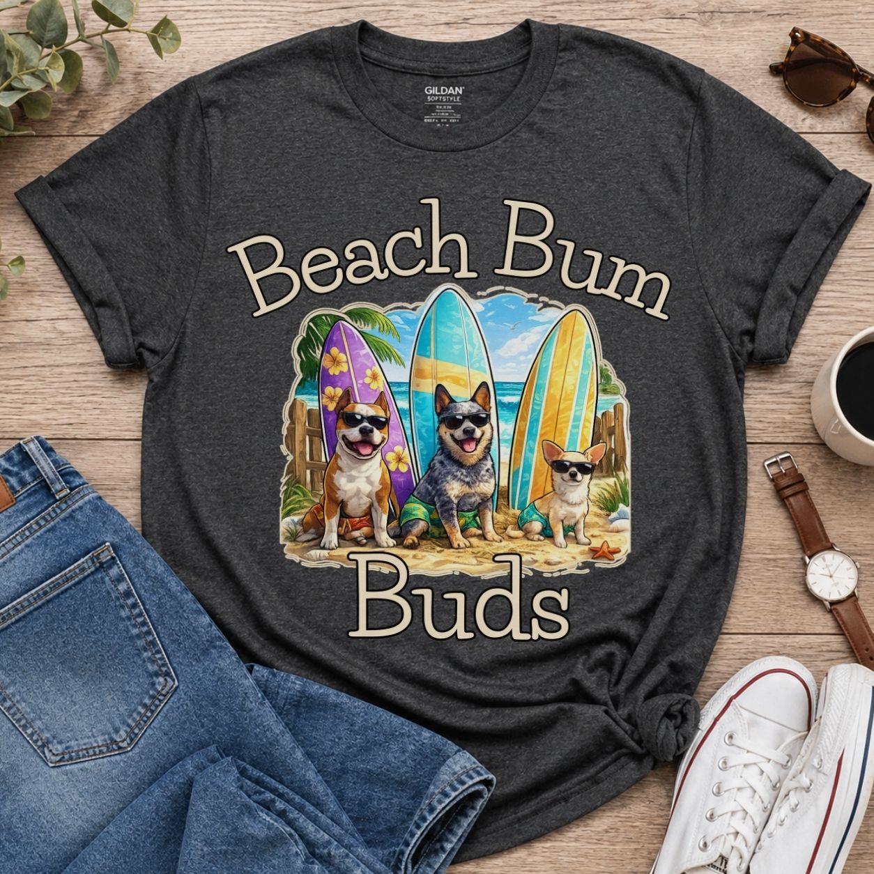 Beach Bum Buds Shirt, Funny Dog Beach T Shirt, Summer Dog Lover Tee, Surfing Dogs Graphic Shirt, Beach Vacation Shirt, Coastal Dog Gift