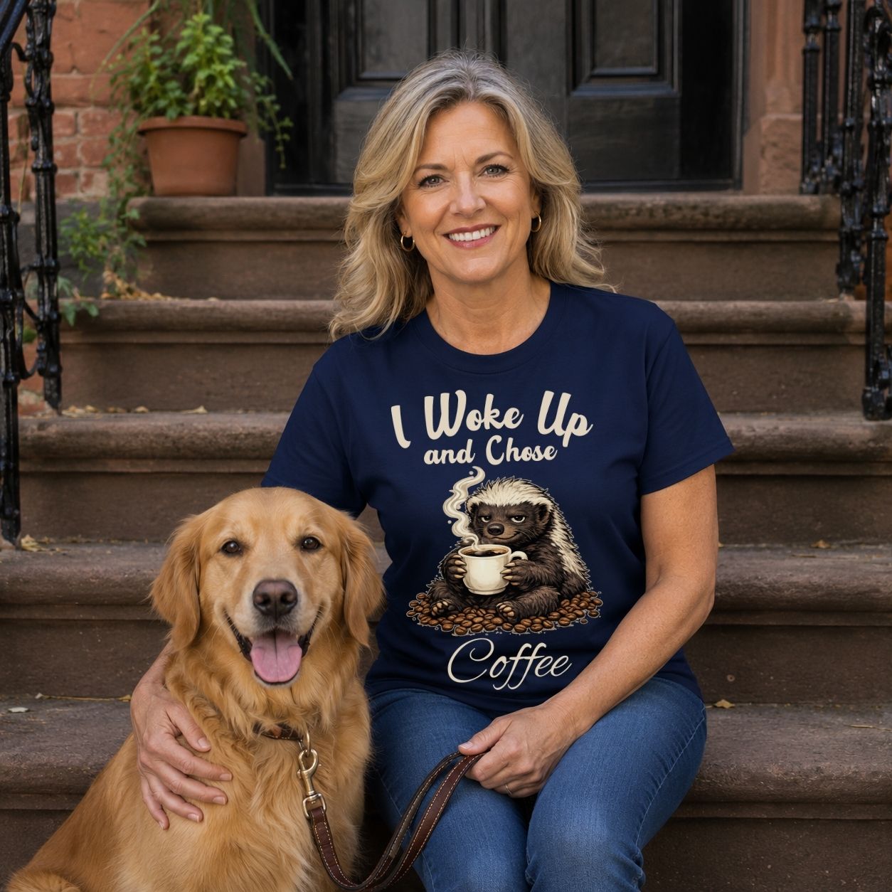 I Woke Up And Chose Coffee Shirt Funny Honey Badger Coffee Shirt Sarcastic Coffee Lover Tee Caffeine Addict Gift Funny Animal Shirt