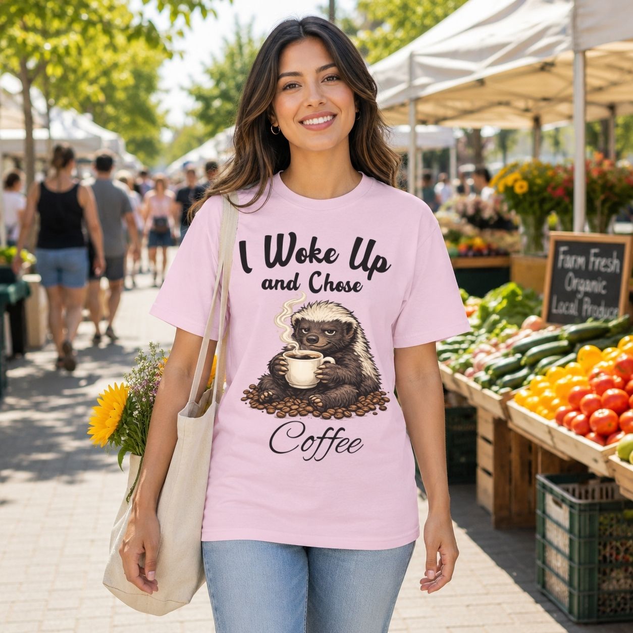 I Woke Up And Chose Coffee Shirt Funny Honey Badger Coffee Shirt Sarcastic Coffee Lover Tee Caffeine Addict Gift Funny Animal Shirt