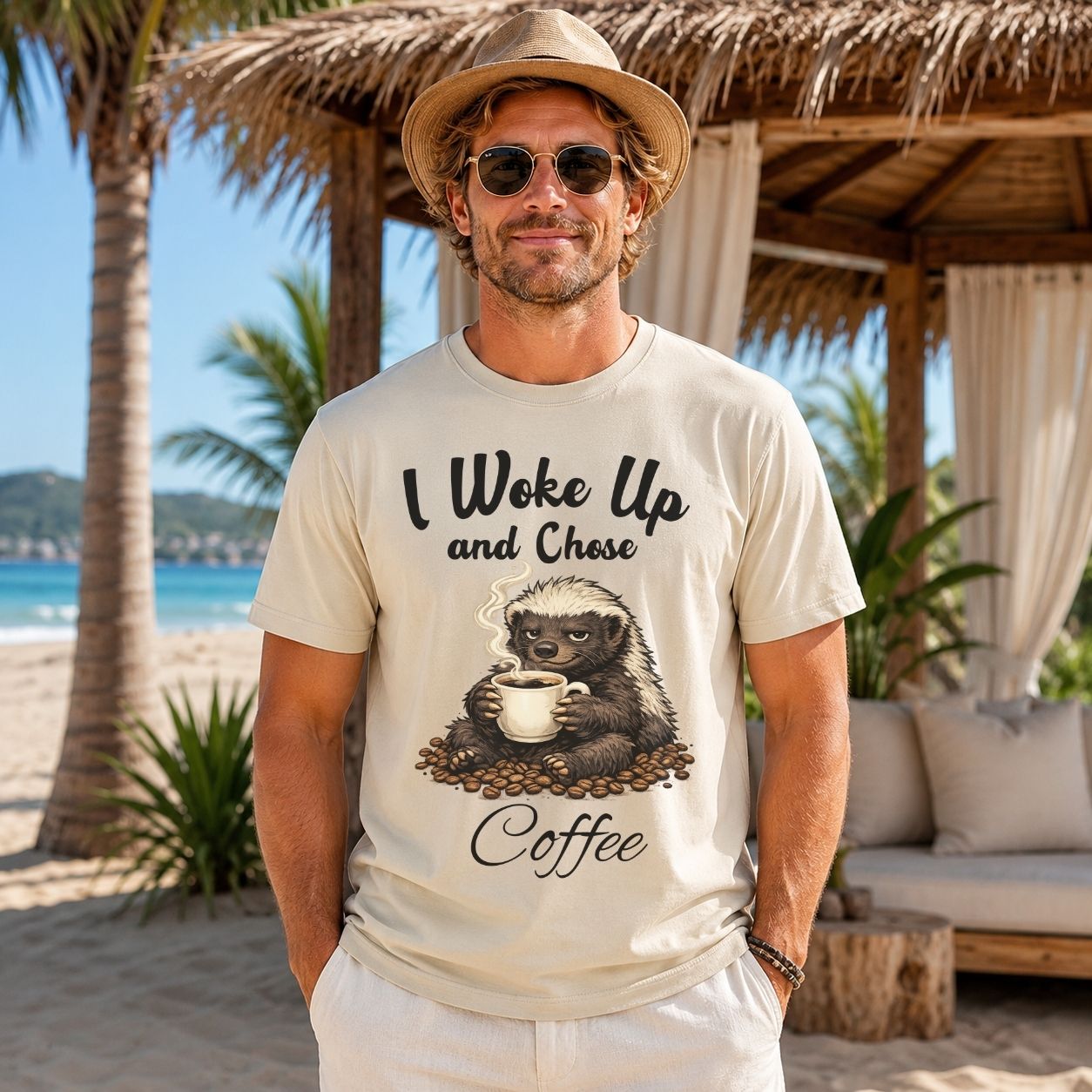 I Woke Up And Chose Coffee Shirt Funny Honey Badger Coffee Shirt Sarcastic Coffee Lover Tee Caffeine Addict Gift Funny Animal Shirt