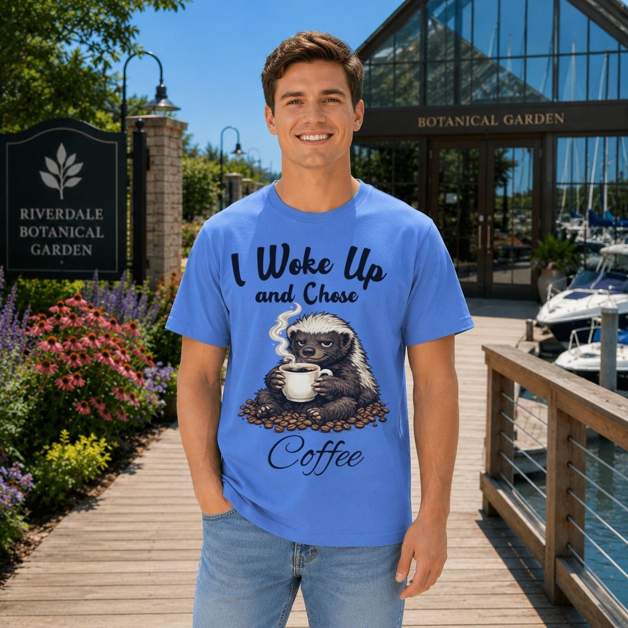 I Woke Up And Chose Coffee Shirt Funny Honey Badger Coffee Shirt Sarcastic Coffee Lover Tee Caffeine Addict Gift Funny Animal Shirt