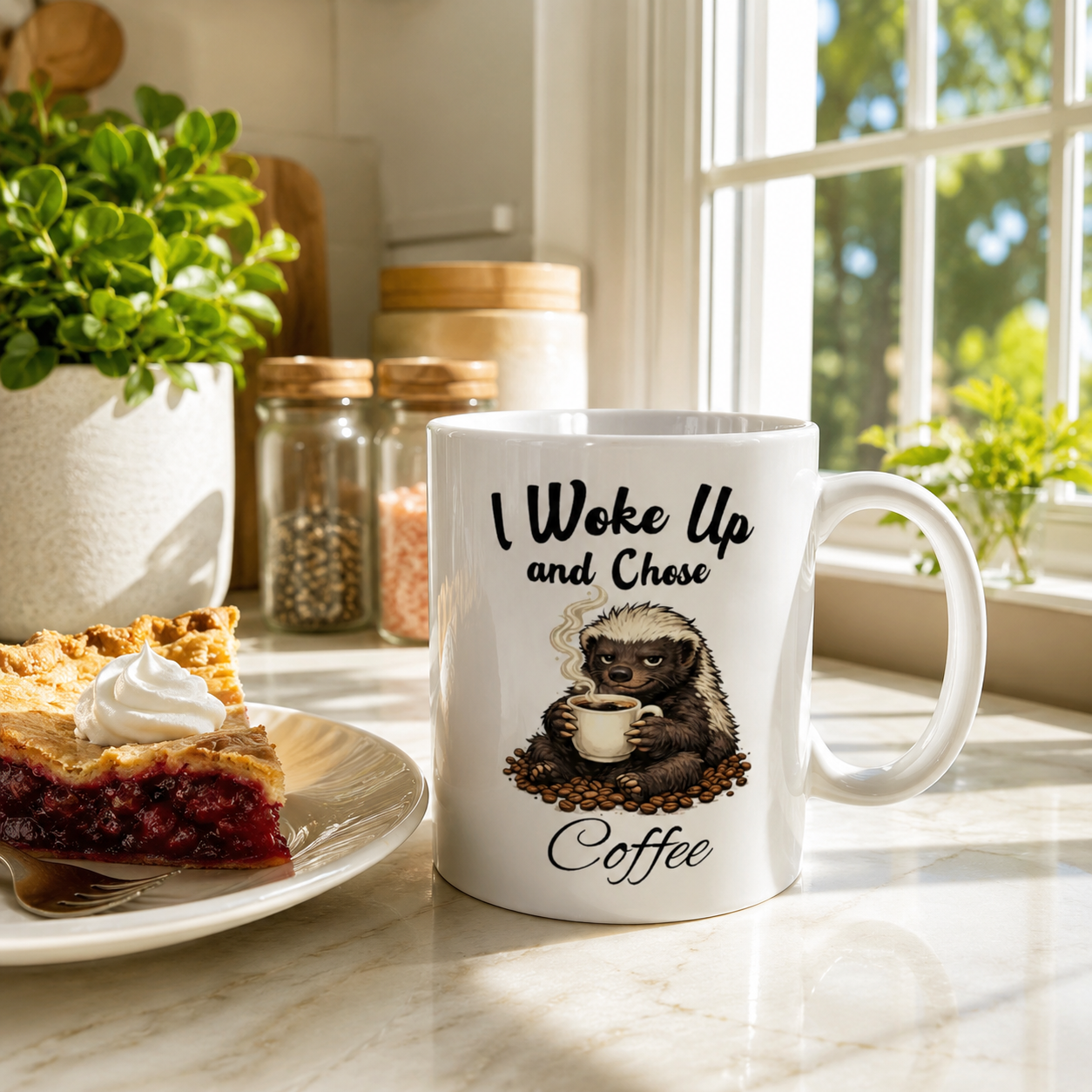 I Woke Up And Chose Coffee Mug, Funny Honey Badger Coffee Mug, Coffee Lover Gift, Sarcastic Coffee Cup, Animal Coffee Mug, Morning Coffee Mug