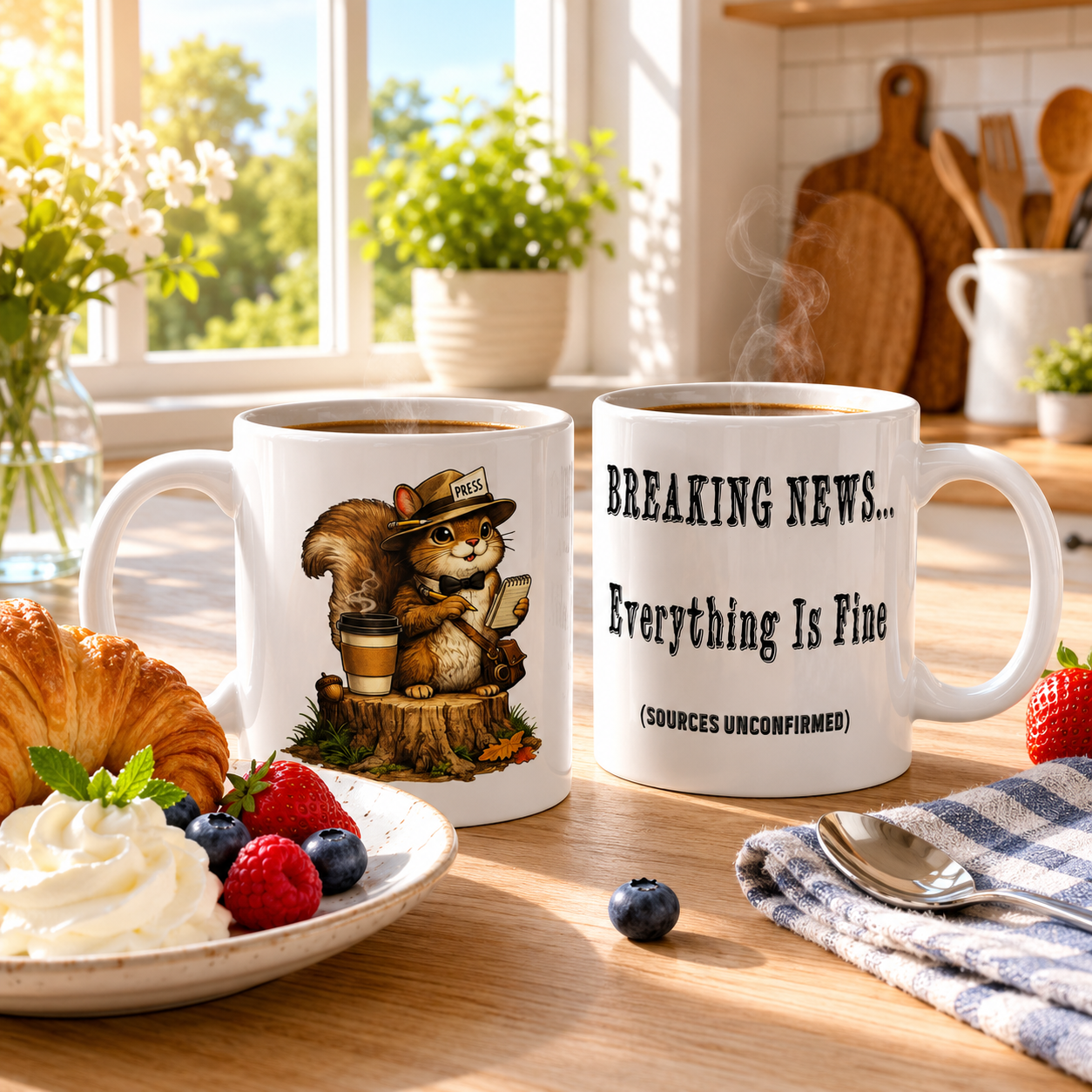 Breaking News Everything Is Fine Mug Funny Squirrel Coffee Mug Office Humor Coffee Cup Reporter Squirrel Gift