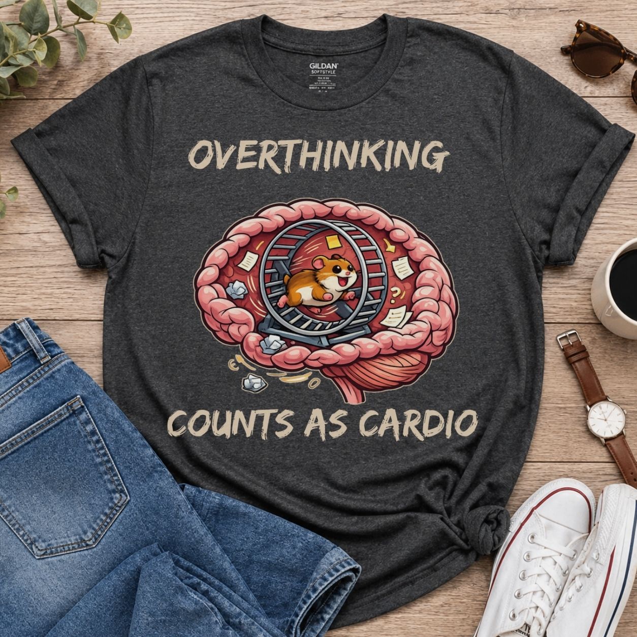 Overthinking Counts As Cardio Shirt Funny Hamster T Shirt Overthinker Gift Introvert Humor Tee Anxiety Humor Graphic Shirt