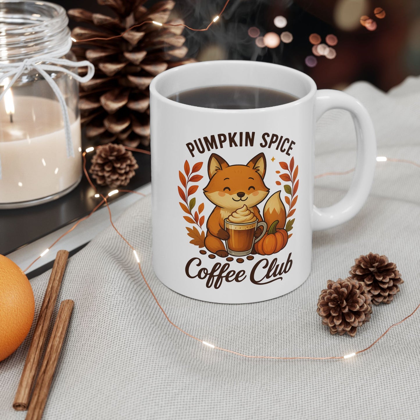 Pumpkin Spice Coffee Club Mug – Cute Fall Fox Coffee Mug, Cozy Autumn Coffee Lover Gift