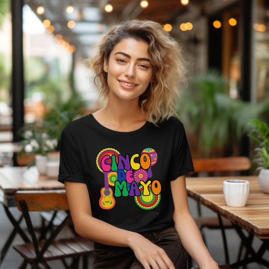 Cinco de Mayo T-Shirt with Retro Font Style and Colorful Decorations